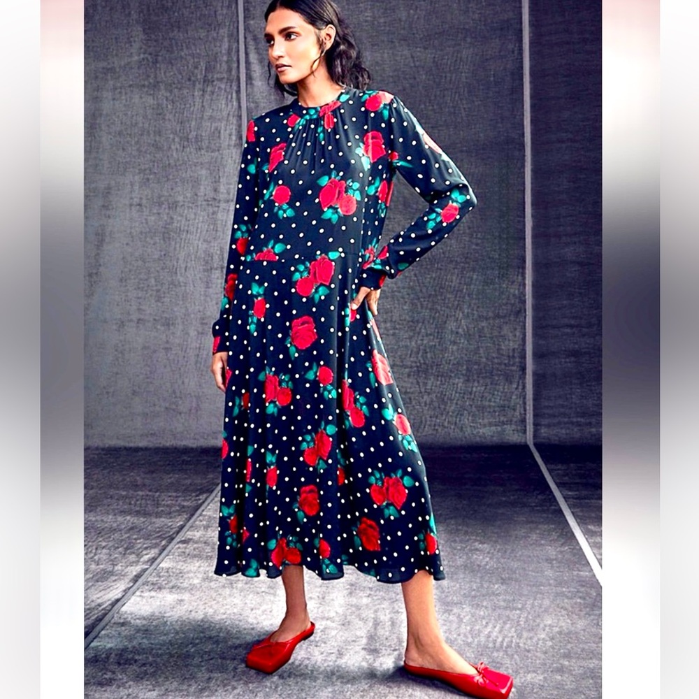 NWT Simons Edito Floral Polka Dot Midi Dress